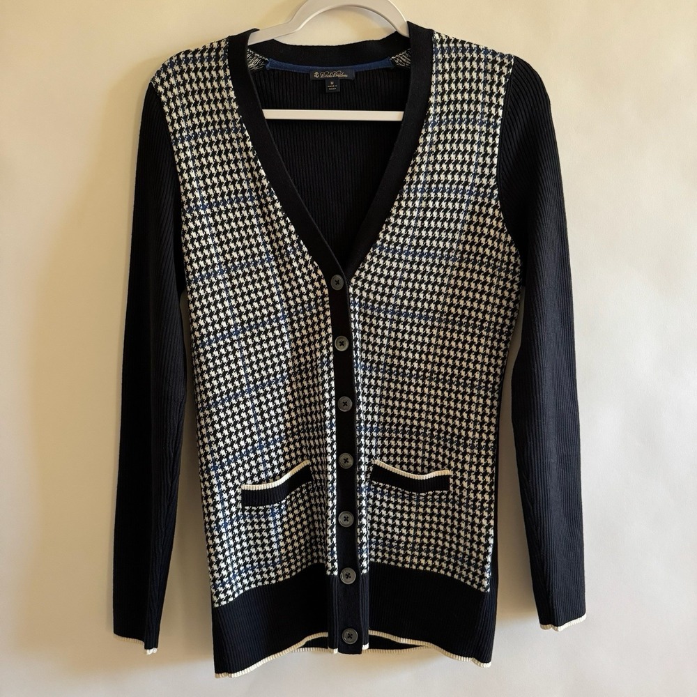 Brooks Brothers Womens Cotton Wool Houndstooth Cardigan Medium Academia Preppy